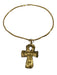 Plural Gold Tone Metal Chain Cross Pendant Hammered Lobster Clasp Necklace Gold Tone