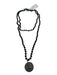 Black Beaded Stamped Buddha Pendant Set Of 2 Necklace Black
