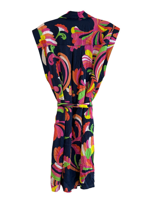 Trina Turk Size Small Navy & Multi Rayon Abstract Floral Button Down Dress Navy & Multi / Small