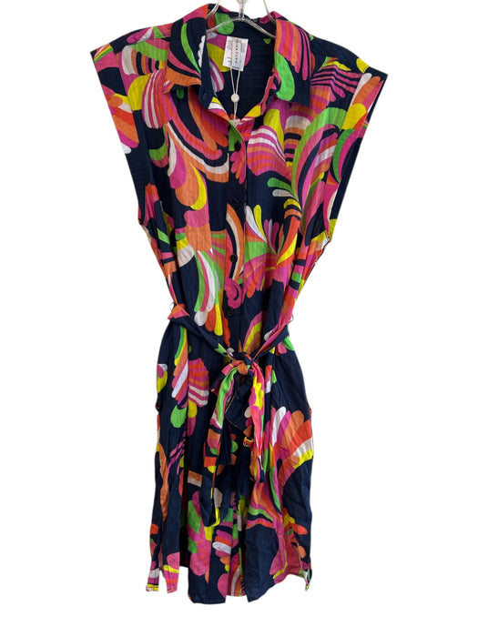 Trina Turk Size Small Navy & Multi Rayon Abstract Floral Button Down Dress Navy & Multi / Small
