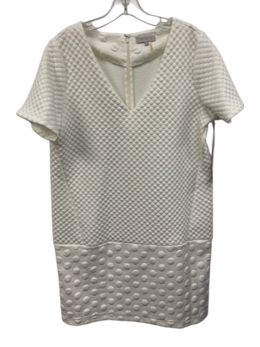 1. State Size L White Polyester Circle Textured Short Sleeve V Neck Dress White / L