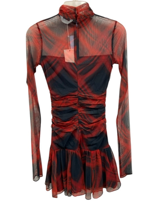 Amanda Uprichard Size XS Black & Red Polyester Blend Mesh Abstract Stripe Dress Black & Red / XS