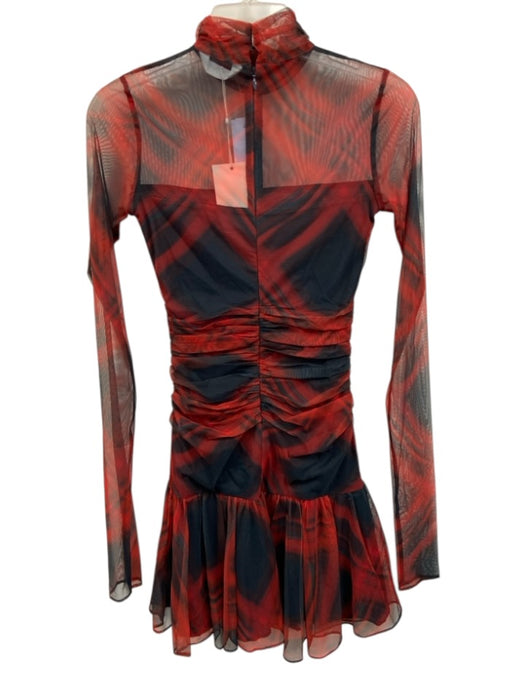 Amanda Uprichard Size XS Black & Red Polyester Blend Mesh Abstract Stripe Dress Black & Red / XS