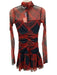 Amanda Uprichard Size XS Black & Red Polyester Blend Mesh Abstract Stripe Dress Black & Red / XS