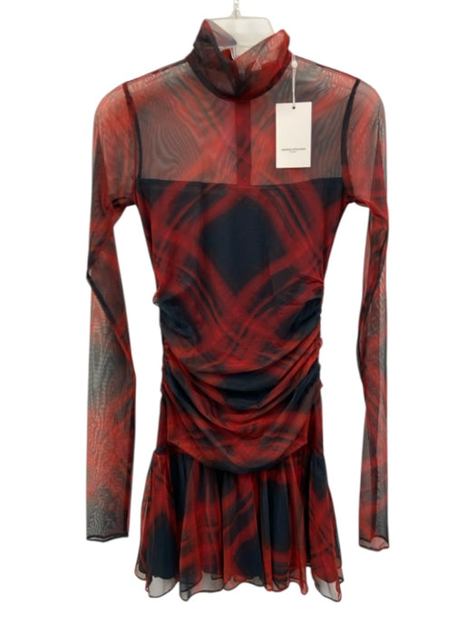 Amanda Uprichard Size XS Black & Red Polyester Blend Mesh Abstract Stripe Dress Black & Red / XS
