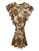 Sugarlips Size M White & Brown Cotton Ruffle Cap Sleeve V Neck loop trim Dress White & Brown / M
