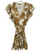 Sugarlips Size M White & Brown Cotton Ruffle Cap Sleeve V Neck loop trim Dress White & Brown / M