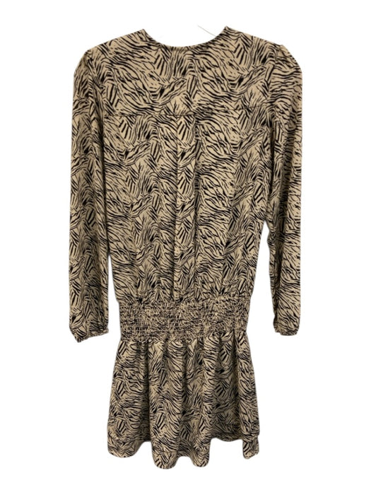 Veronica M Size XS Cream Beige & Black Polyester Abstract Zebra Tie V Neck Dress Cream Beige & Black / XS