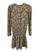 Veronica M Size XS Cream Beige & Black Polyester Abstract Zebra Tie V Neck Dress Cream Beige & Black / XS