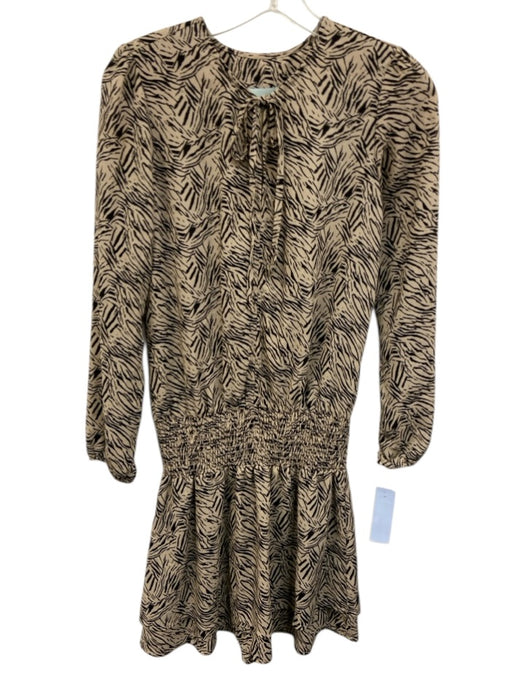 Veronica M Size XS Cream Beige & Black Polyester Abstract Zebra Tie V Neck Dress Cream Beige & Black / XS