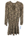Veronica M Size XS Cream Beige & Black Polyester Abstract Zebra Tie V Neck Dress Cream Beige & Black / XS
