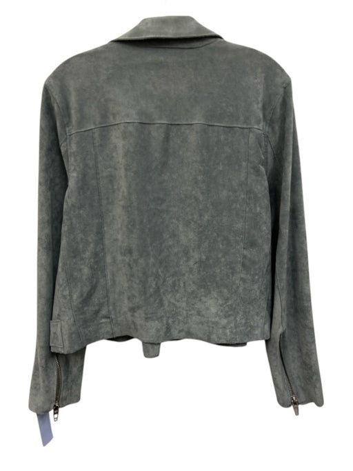 Blank NYC Size L Dusty Blue Polyester Blend Faux Suede Zip Front Moto Jacket Dusty Blue / L