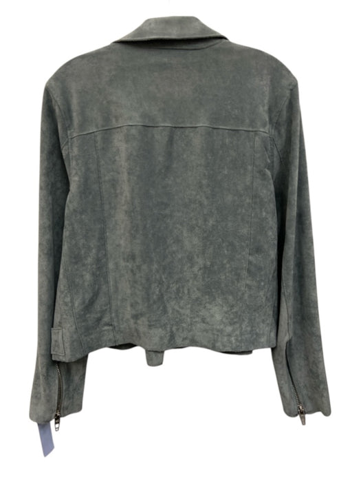 Blank NYC Size L Dusty Blue Polyester Blend Faux Suede Zip Front Moto Jacket Dusty Blue / L