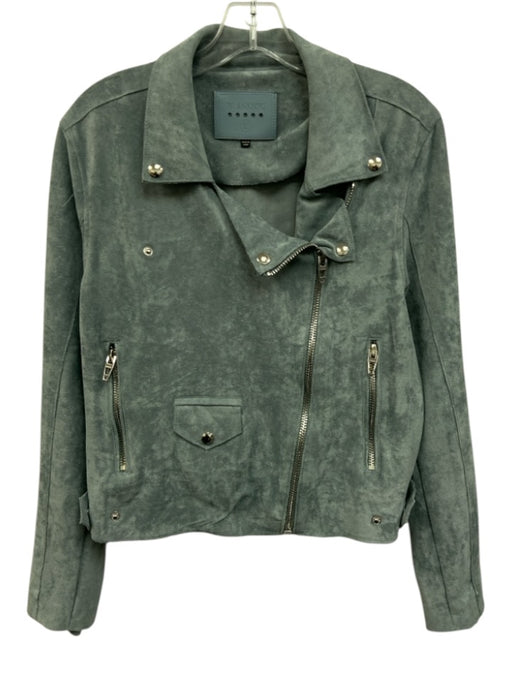 Blank NYC Size L Dusty Blue Polyester Blend Faux Suede Zip Front Moto Jacket Dusty Blue / L