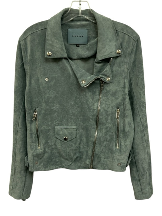 Blank NYC Size L Dusty Blue Polyester Blend Faux Suede Zip Front Moto Jacket Dusty Blue / L