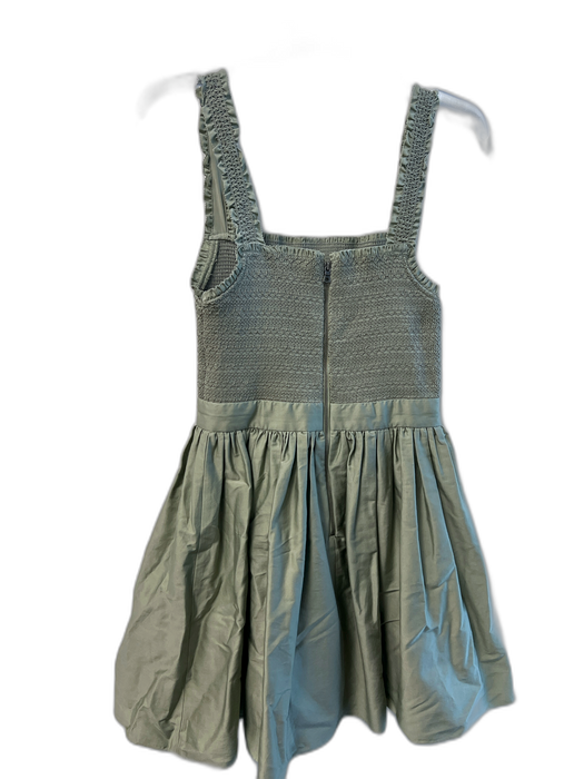 Alice & Olivia Size 4 Green Cotton Sleeveless Square Neck Shirred Bodice Dress Green / 4