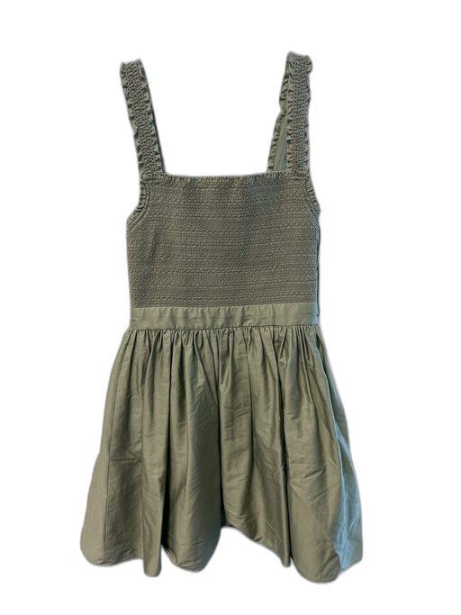 Alice & Olivia Size 4 Green Cotton Sleeveless Square Neck Shirred Bodice Dress Green / 4