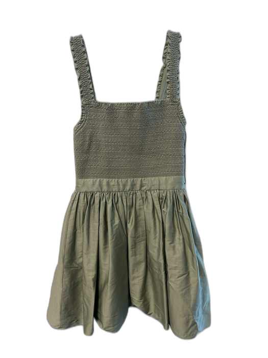 Alice & Olivia Size 4 Green Cotton Sleeveless Square Neck Shirred Bodice Dress Green / 4