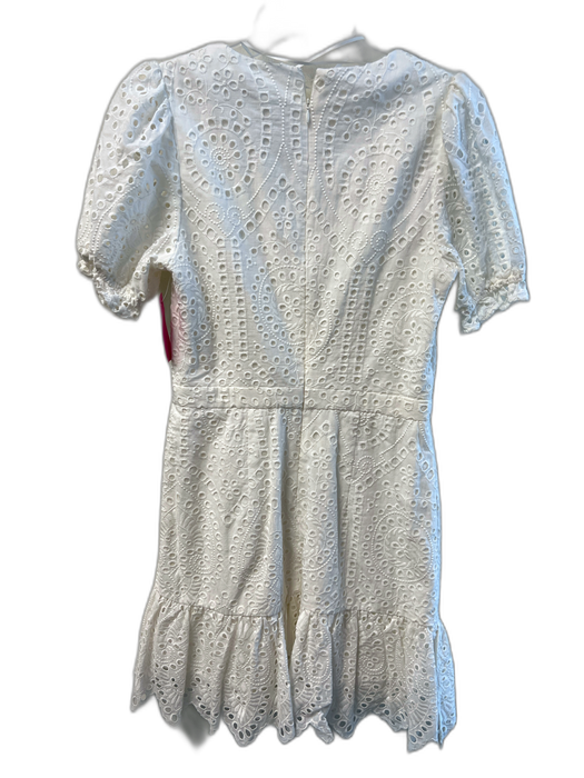 Yumi Kim Size S White Cotton Lace Overlay Puff Sleeve V Neck Back Zip Dress White / S