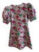 Ganni Size 36 Pink & Green Polyester Puff Sleeves Floral Print V Neck Dress Pink & Green / 36