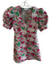 Ganni Size 36 Pink & Green Polyester Puff Sleeves Floral Print V Neck Dress Pink & Green / 36