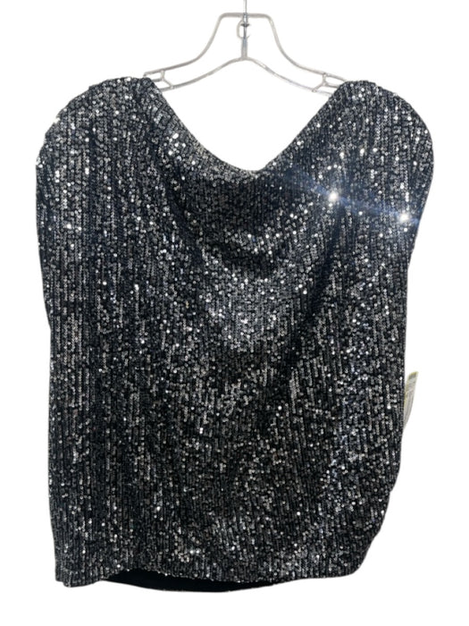Elan Size M Black & Silver Polyester Sequined Wide Neck Cap Sleeve Top Black & Silver / M