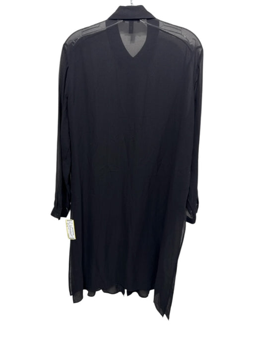 Eileen Fisher Size M Black Silk Elastic Waistband Sheer Button Up Pant Set Black / M
