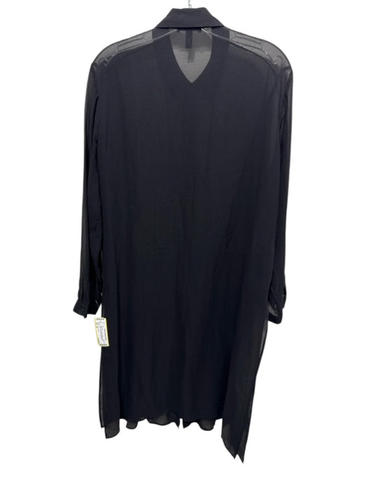 Eileen Fisher Size M Black Silk Elastic Waistband Sheer Button Up Pant Set Black / M