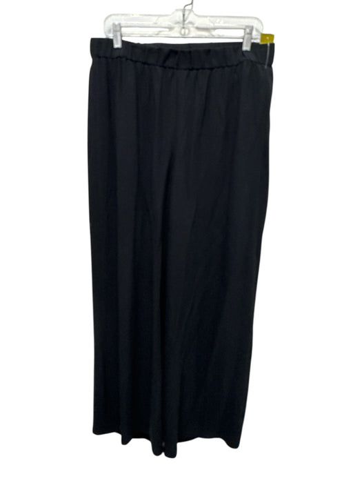 Eileen Fisher Size M Black Silk Elastic Waistband Sheer Button Up Pant Set Black / M