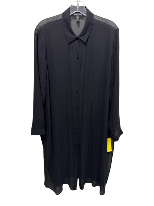 Eileen Fisher Size M Black Silk Elastic Waistband Sheer Button Up Pant Set Black / M