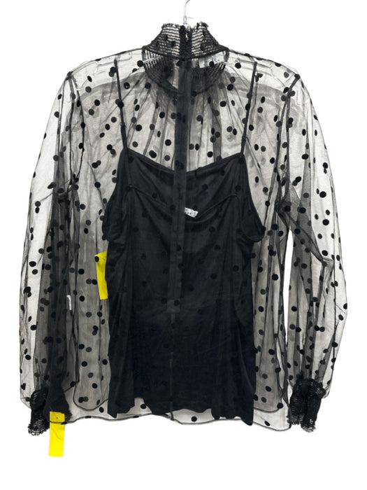 Akris Punto Size 12 Black Viscose Sheer Polka Dot Turtleneck Top Black / 12