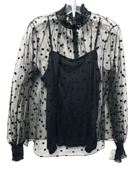 Akris Punto Size 12 Black Viscose Sheer Polka Dot Turtleneck Top Black / 12