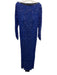 Escada Size 44 Blue Nylon Sheer Overlay Beaded & Sequined Floral Gown Blue / 44
