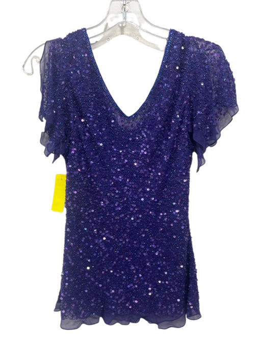Adrianna Papell Boutique Size L Purple Silk V Neck Beaded & Sequined V Back Top Purple / L