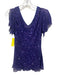 Adrianna Papell Boutique Size L Purple Silk V Neck Beaded & Sequined V Back Top Purple / L