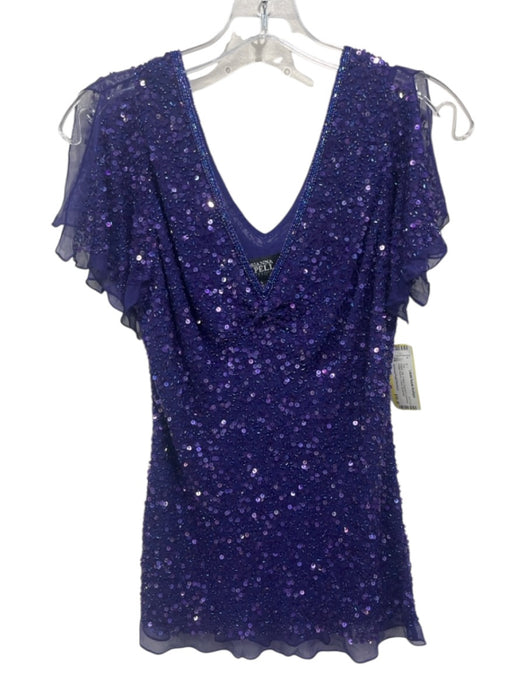 Adrianna Papell Boutique Size L Purple Silk V Neck Beaded & Sequined V Back Top Purple / L