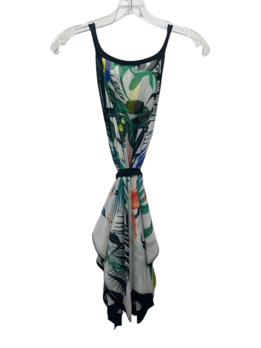 Roberto Cavalli Size 44 White & Multi Silk Tropical Print Cold Shoulder Top White & Multi / 44