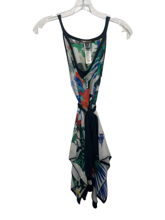 Roberto Cavalli Size 44 White & Multi Silk Tropical Print Cold Shoulder Top White & Multi / 44