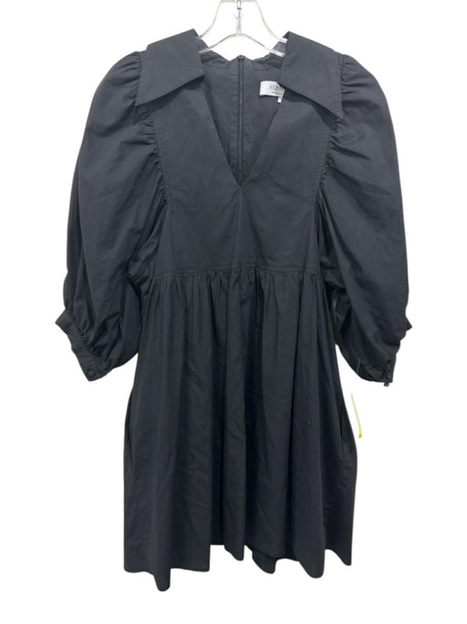 Hunter Bell Size S Black Cotton notched collar Balloon Sleeve Knee length Dress Black / S
