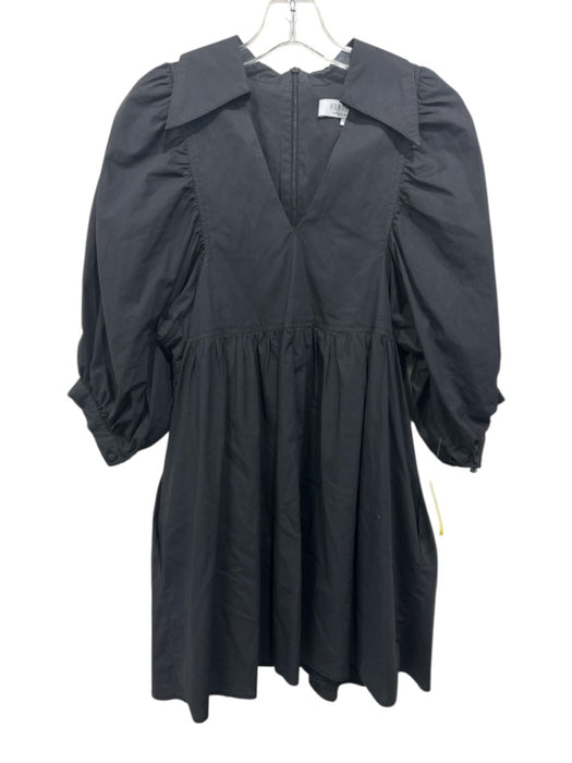 Hunter Bell Size S Black Cotton notched collar Balloon Sleeve Knee length Dress Black / S