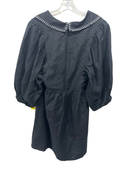 Hunter Bell Size S Black Linen Blend Blanket Stitch Balloon Sleeve Dress Black / S