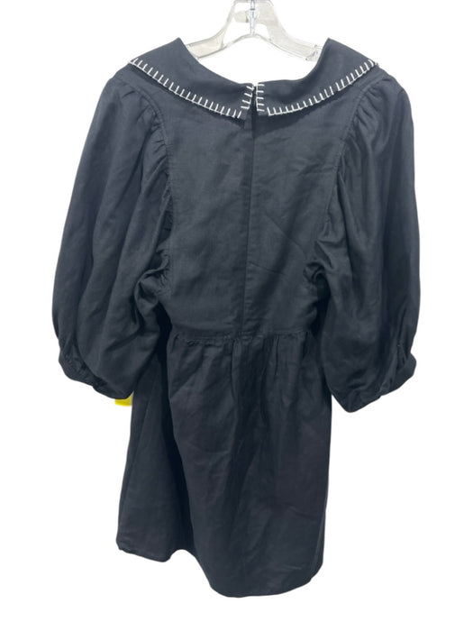 Hunter Bell Size S Black Linen Blend Blanket Stitch Balloon Sleeve Dress Black / S