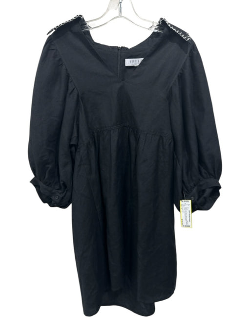Hunter Bell Size S Black Linen Blend Blanket Stitch Balloon Sleeve Dress Black / S