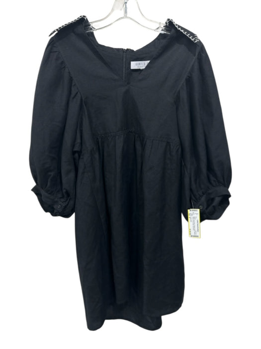 Hunter Bell Size S Black Linen Blend Blanket Stitch Balloon Sleeve Dress Black / S