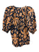 Ulla Johnson Size 6 Navy Blue & Orange Cotton Leaves Tassle Ties Puff Sleeve Top Navy Blue & Orange / 6
