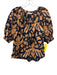 Ulla Johnson Size 6 Navy Blue & Orange Cotton Leaves Tassle Ties Puff Sleeve Top Navy Blue & Orange / 6