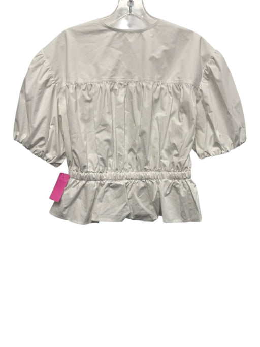 Marie Oliver Size Medium White Cotton Short Puff Sleeve Button Front Peplum Top White / Medium