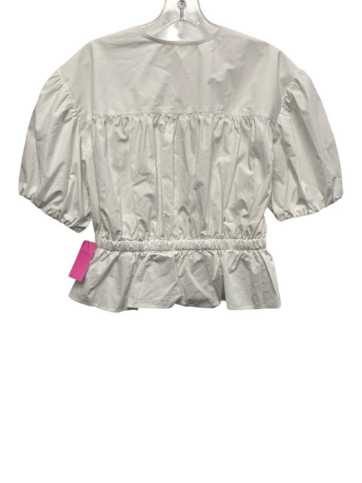 Marie Oliver Size Medium White Cotton Short Puff Sleeve Button Front Peplum Top White / Medium