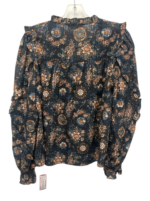 Ulla Johnson Size 6 Blue, Orange, Brown Cotton Long puff sleeve Floral Top Blue, Orange, Brown / 6