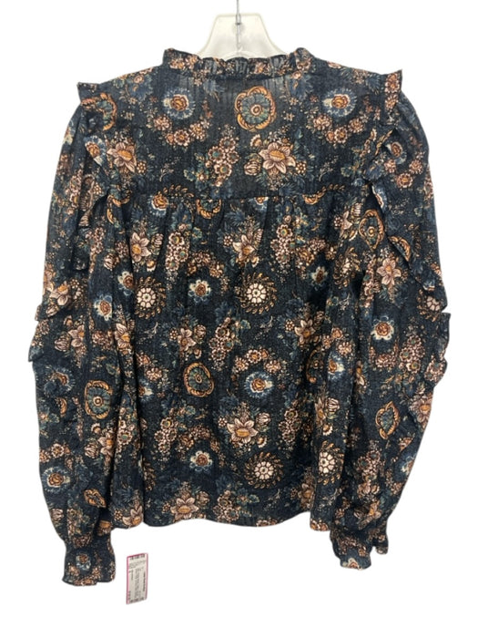 Ulla Johnson Size 6 Blue, Orange, Brown Cotton Long puff sleeve Floral Top Blue, Orange, Brown / 6